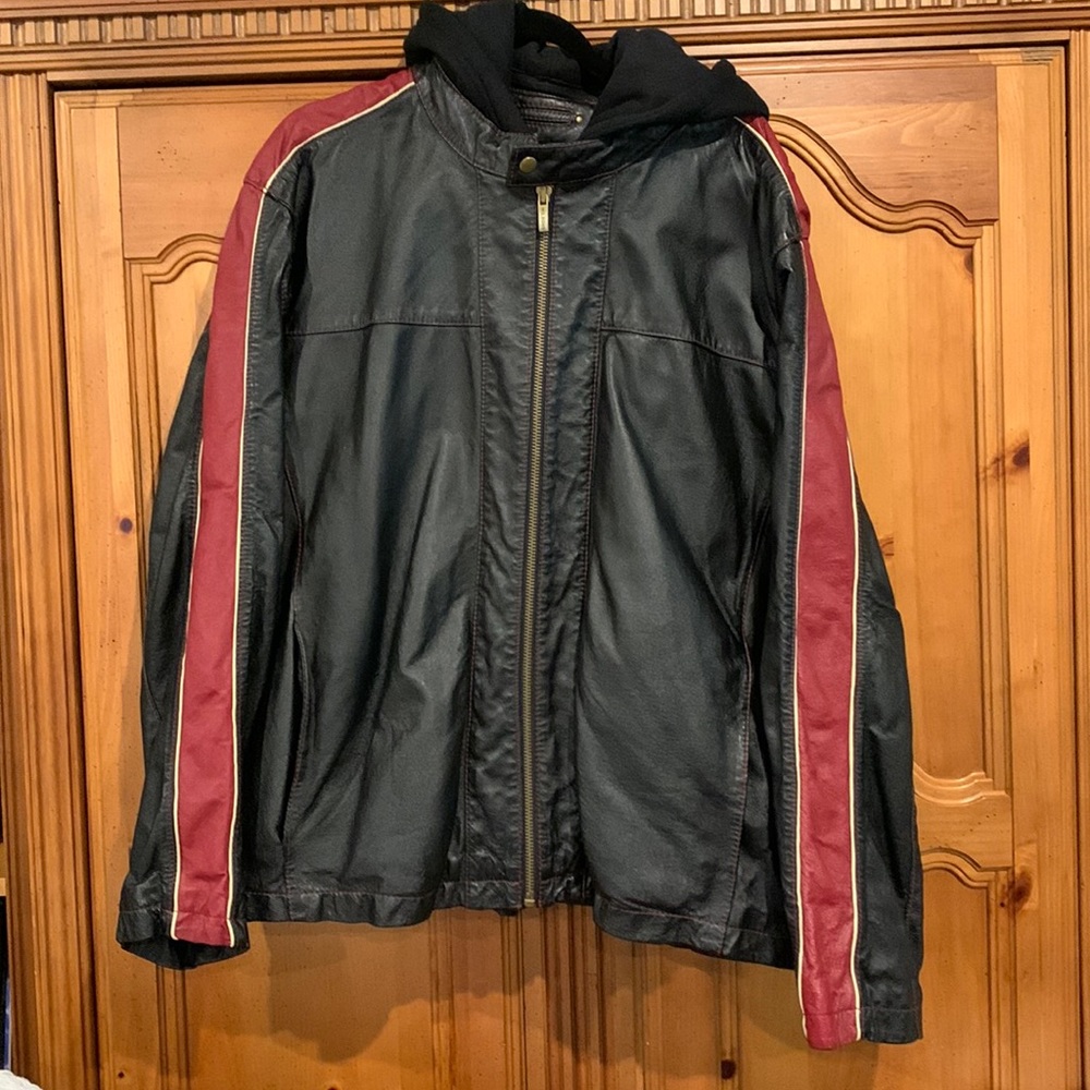 Vintage Street moto/racing style leather jacket with removable cotton hood